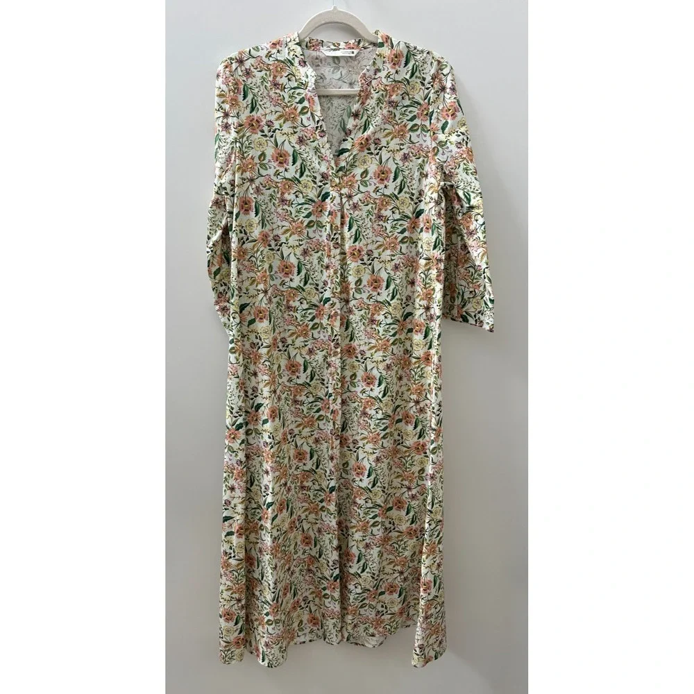 Zara Floral Button Front Cotton Shirt Dress Cottagecore Botanical Women's Medium - Picture 12 of 13